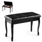 Piano Bench with PU Leather Padded Cushion Comfortable Double Duet Seat Stool with Storage and Solid Wooden Leg